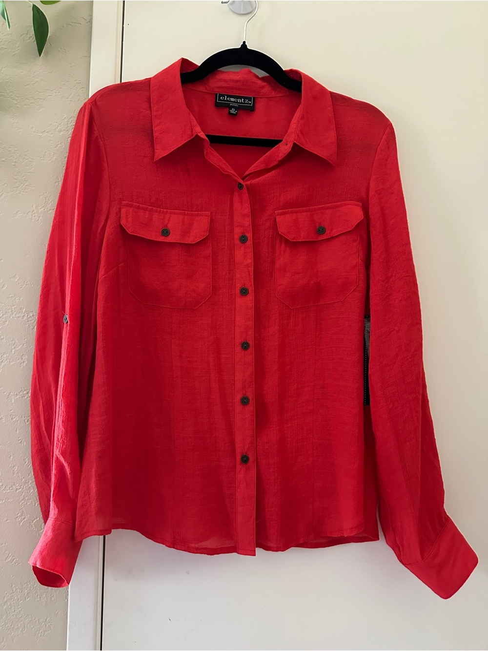 Elementz Red Button-Down Shirt- size LP- long sleeve or roll-up button